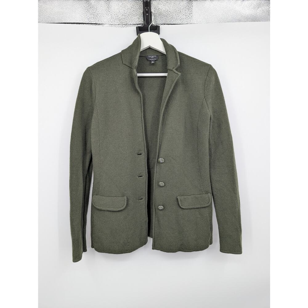 Talbots Merino Sweater Blazer Olive Green Women's Small Petite Career Office